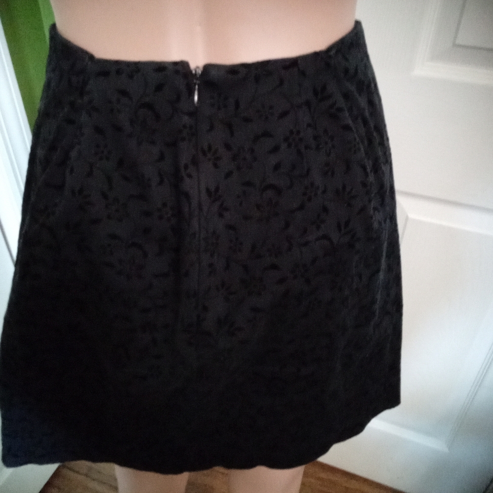 AT Denim Size 10 Black Punched Out Floral Mini Skirt Vintage